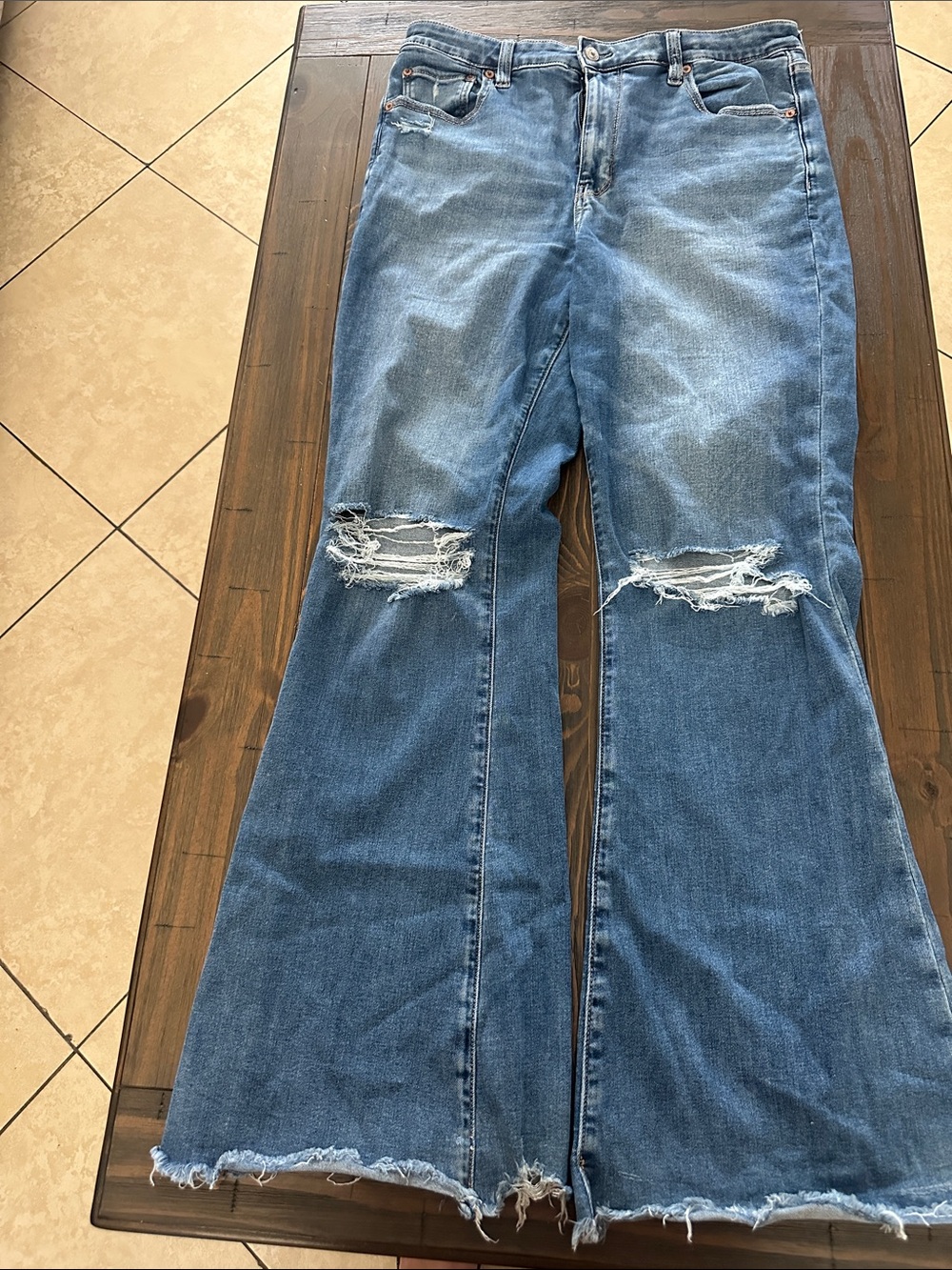 American Eagle Outfitters Distressed Light Blue Flare Jeans